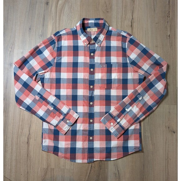 Hollister Size L Shirt Button Down Checked Long Sleeve Cotton California Preppy - Picture 3 of 9